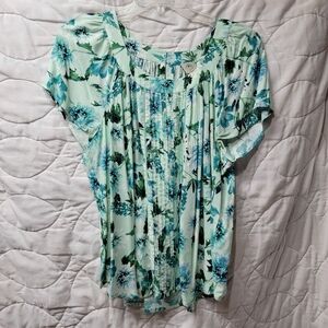 Women's St John's Bay Floral Blouse Size PXXL EUC Turquoise